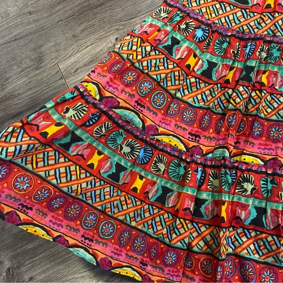 Vintage Jupe Indian maxi Skirt gauze cotton lining full circle tiered flowy - Picture 3 of 16